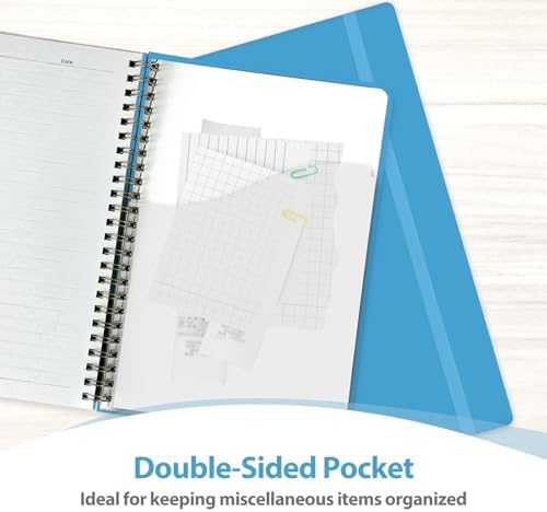A5 Lined Spiral Journal Notebook, 146 Pages Hardcover Notebook with 100 GSM Thick Paper, Inner Pocket & Elastic Closure, 5.7" x 7.9", Notebooks for Work, School, College, Office, Journaling & Note Taking