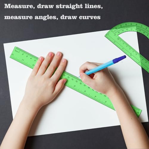 2 Packs 12 Inch Clear Ruler and 6 Inch Protractor Set,Green