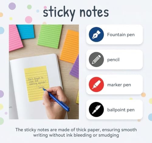 Lined Sticky Notes 4x6 in,500 Sheets 2X Sticking Powerx for Home,School