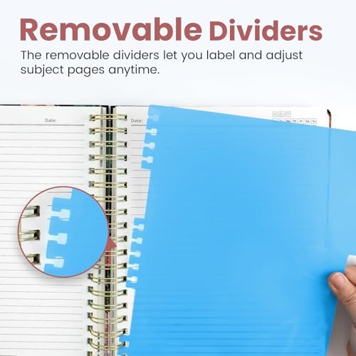 Taja Pretty Large Spiral Lined Notebook for Work with 5 Removable Dividers