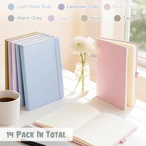 Laumoi 14 Pack Hardcover Lined Journal Notebooks Bulk,Morandi Color,A5