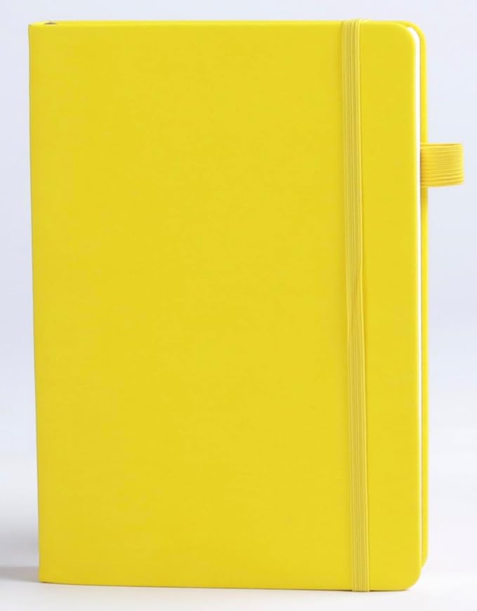 Thick Bullet Notebook with 366 Numbered Pages, A5 Dotted Journal for Writing with 100GSM Dot Grid Paper, Hardcover Leather Notebooks for Women Men School Note Taking Work Diary, 5.7"x8.3",Yellow