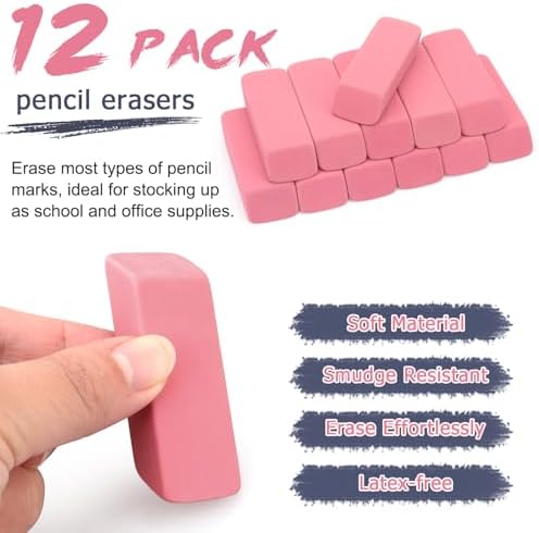 Tamaki Large Erasers, Pink, Pack of 12