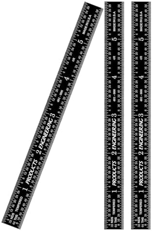 PEC Tools 6" Black Chrome Metal Ruler, Flexible, 4R Graduation, Pack of 3