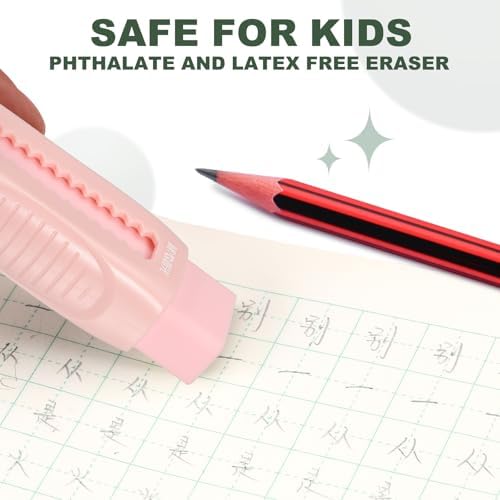 M&G 8 Pack Erasers, Pink Sliding Retractable Eraser Push Pull Cute Pencil Erasers Soft Large Easy to Clean with Plastic Sleeve for Sketching Drawing Artists Teacher Pencils, Pink