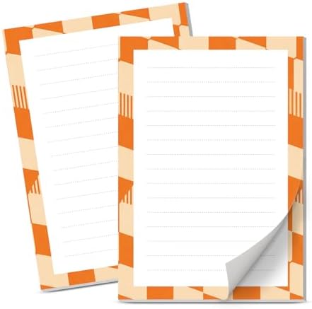 Lined Sticky Notes 4x6 in, 2 Pack Large Cute Notepads with Lines Self-Stick Note Pad, Funny Memo Pads Strong Adhesive for Office, Home Orange Cute Plaid