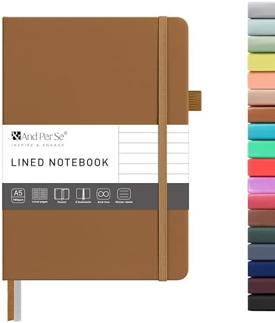 &And Per Se Lined Journal Notebook – A5 5.7”x8” College Ruled, 160 Pages, 100gsm Thick Paper, Journaling Notebooks for Writing (Light Brown)