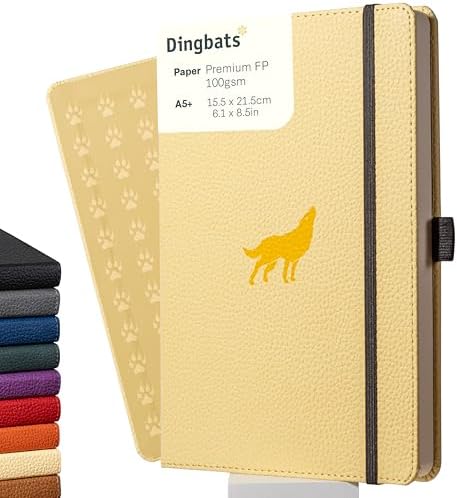 Dingbats* Wildlife Grid Writing Journal Notebook A5 - Vegan Leather Hardcover - Ideal for Work, Travel - Pocket, Elastic Closure, & Bookmark