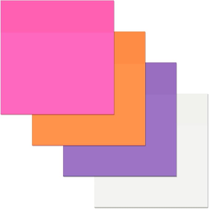 Sticky Notes，Transparent Sticky Notes， Self-Adhesive, Waterproof，Bright Color, 3x3 Inch，200 Pcs for Office,School,Teacher Supplies, Study Supplies (4, Dark Purple + Light Purple + Orange + White)