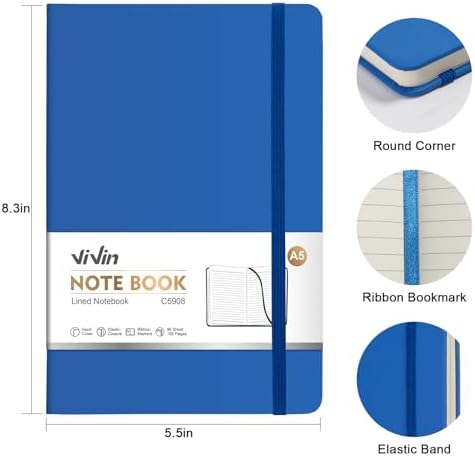 ViVin 16 Pack A5 Hardcover Lined Notebook,192 pg College Ruled 5.5x8.3