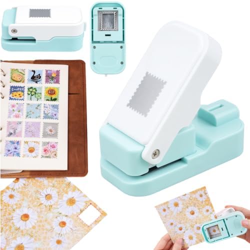 CYFUN DESIGN Stamp Punch, Stamps Cutter, Postage Stamps Punch, Stamp Puncher for Journaling, Lever Craft Hole Puncher, Perforated Craft Punches for Junk Journal & Scrapbooking Crafting Tools (Green)