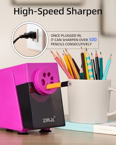 ZMOL Electric Pencil Sharpener,Heavy Duty for Classroom, 6-12mm,Pink