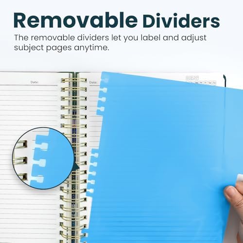Taja Spiral Notebooks for Work 5 Subject Notebook with Removable Dividers