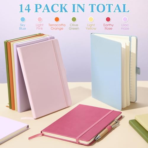 Laumoi 14 Pack Hardcover Lined Journal Notebooks Bulk,Elegant Color,A5