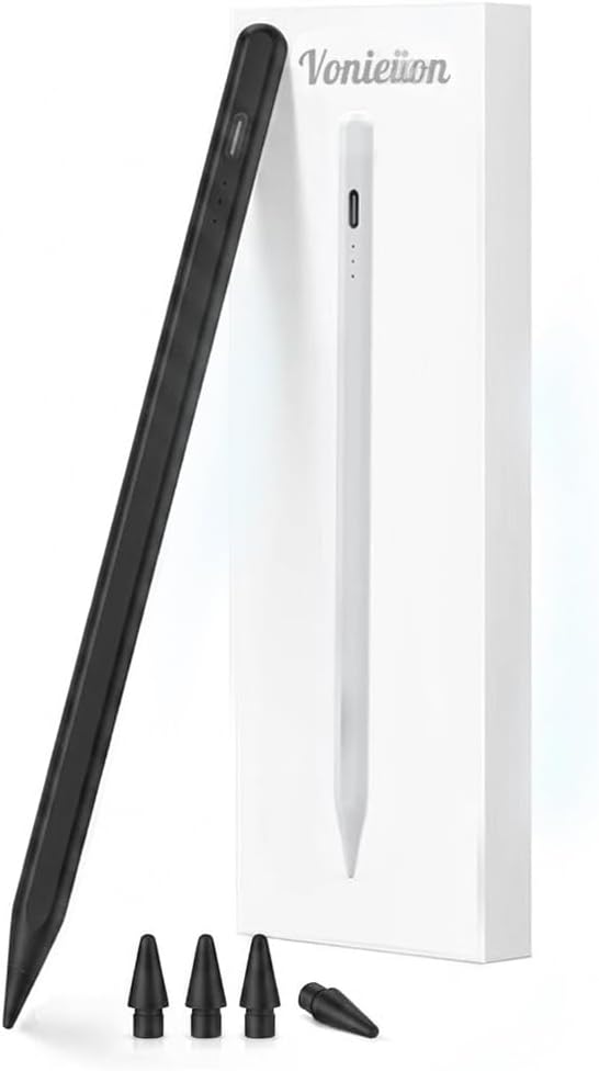 Stylus Pen for iPad with Shortcuts & Battery Display – 15-Min Fast Charge, Palm Rejection, Tilt Sensitivity, Magnetic – Compatible with iPad Pro/Air/Mini (2018-2026) – Black