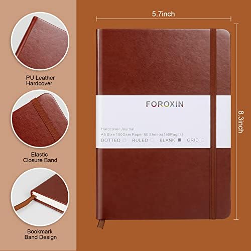 Blank Journal Notebook, (Brown), 160 Pages, Medium 8.3x5.7 inches - 100 gsm Thick Paper, Hardcover
