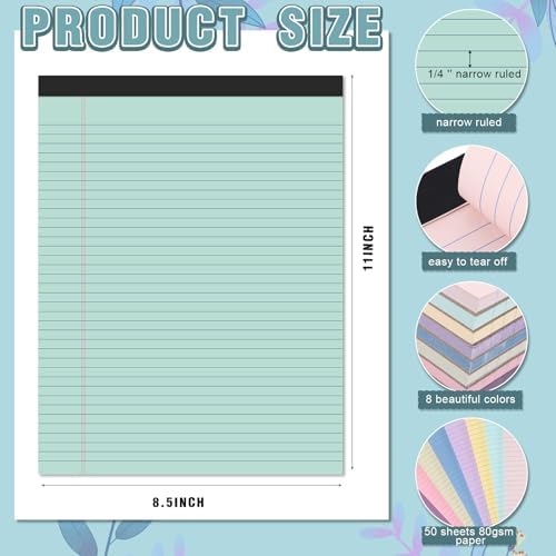 Fuutreo 8 Pcs Legal Pads 8.5 x 11 Colored Note Pads, Childlike Color