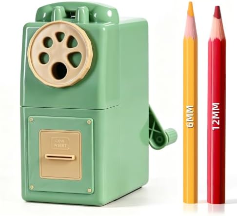 ZMOL Heavy Duty Manual Hand Crank Pencil Sharpener, Desktop, Green