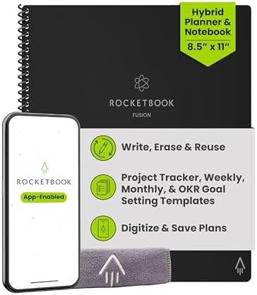 Rocketbook Fusion Hybrid Reusable Planner Notebook, Letter 8.5x11, Black