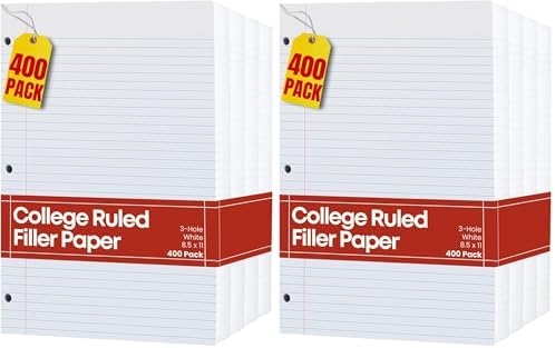 1InTheOffice Loose Leaf Paper College Ruled, Filler Paper 8 1/2" x 11", 400 Sheets (400 Sheets) (Pack of 2)