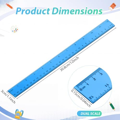 Eboot 50 Pack 12 in Clear Plastic Rulers Bulk for Classroom, School, Colorful