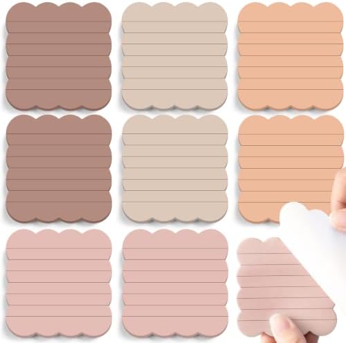 Eaasty 8 Pack Scalloped Sticky Notes Lined 3" X 3" Brown Memo Pads
