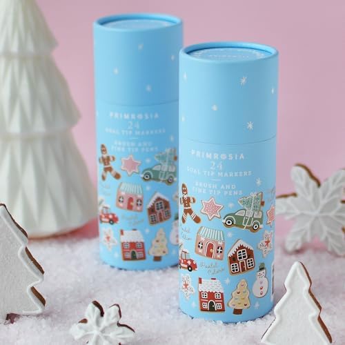 Primrosia 24 Dual Tip Marker Pens – Christmas Sugar Cookie Limited Edition Gift Pack. Pastel & Holiday Colours for Coloring, Journaling, Card Making, Tags & Creative Projects. Brush & Fine Tips