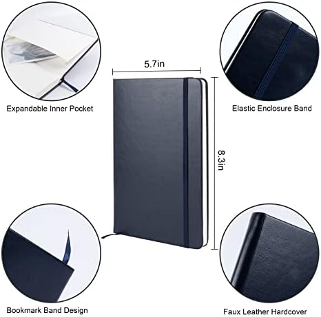 Journal notebook (A5-Lined, Dark Blue),192 Pages, Medium 5.7X8.3 inches - 80 gsm Thick Paper, Hardcover