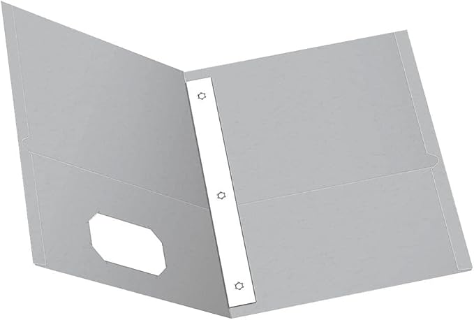 Oxford Two-Pocket Folders w/Fasteners, Gray, Letter Size, 25 per Box (57705)