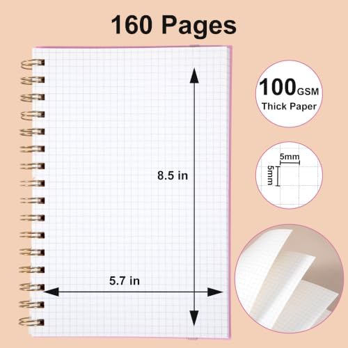 Yoment Graph Paper Spiral Notebook, 3 Pack, 160 Pages per Pack