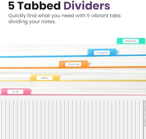 Taja Large Spiral Notebooks for Work 5 Subject with Removable Dividers