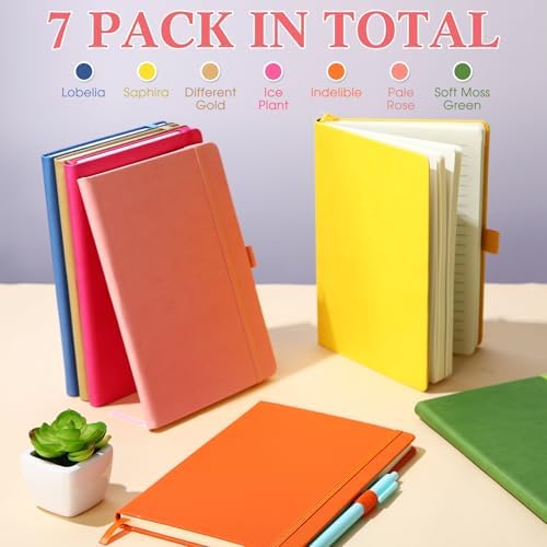 Laumoi 7 Pack Hardcover Lined Journal Notebooks Bulk,Fashion Color,A5