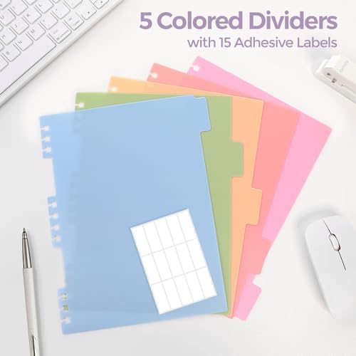 SKYDUE 5 Subject Notebook with Dividers and Tabs, 8" x 10" College Ruled Notebook for Work, 300 Pages Spiral Journal for Women, Purple