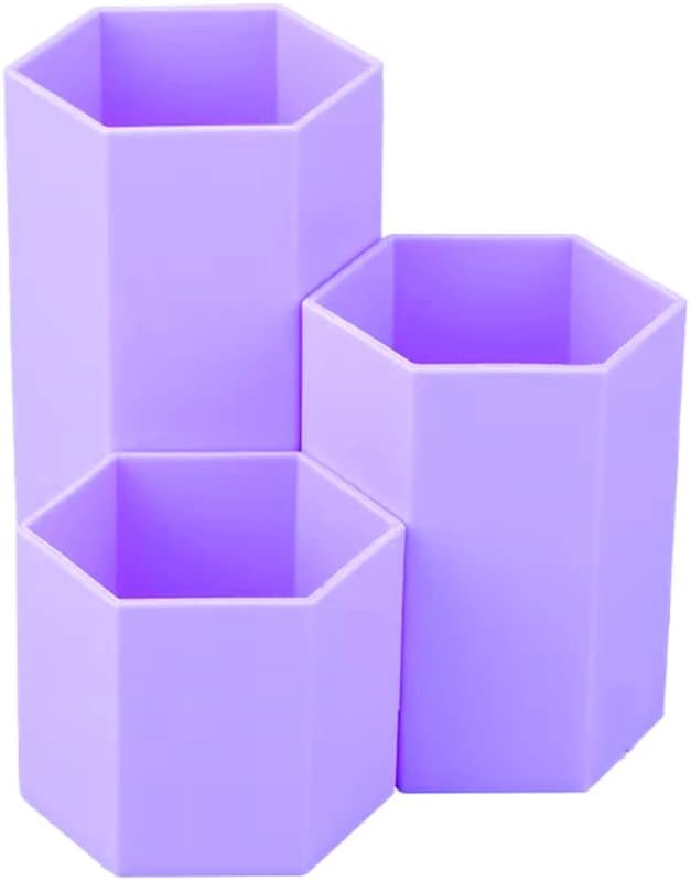 Pencil Organizer Pen Holder for Desk Pens Cup Small Desk Organizer Cute Pen Holder for Office,School and Home (Purple, Triangular)