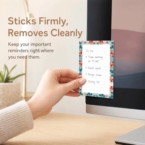 Lined Sticky Notes 4x6 in, 2 Pack Large Cute Notepads with Lines, Bright Post Memo Note Pads Big Rectangular Sticky Notes for Office Colorful Flowers
