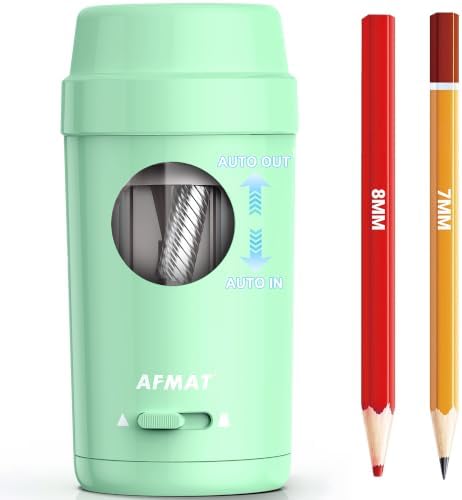 AFMAT Electric Pencil Sharpener, Auto in & Out, Fully Automatic Pencil Sharpener for Colored Pencils, Rechargeable Hands-Free Sharpeners for φ7-8mm Pencils, Good for Classroom/Home PSX8(Light Green)
