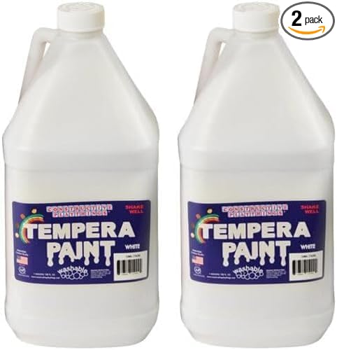 Constructive Playthings Gallon Tempera Paint, Drip-Free, Ready to Pour White Paint with Rich, Creamy Consistency, Thick Formula, Classroom Art Supplies, Washable, Allergen-Free, All Ages (Pack of 2)