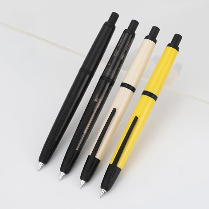 Jinhao 20 Press Fountain Pen, Ivory White Retractable Extra Fine Nib with Ink Converter Set (Black Clip)