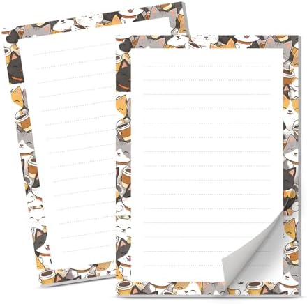 Lined Sticky Notes 4x6 in, 2 Pack Large Cute Notepads with Lines Self-Stick Note Pad, Funny Memo Pads Strong Adhesive for Office, Home Cute Cat Coffee