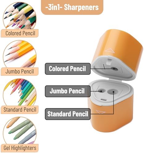 Mr. Pen- Pencil Sharpeners Manual, 6 Pack, 3 Holes, Colorful