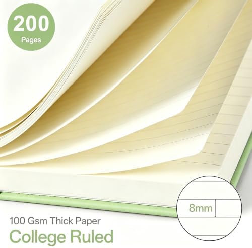A5 Spiral Notebook, 100 GSM Hardcover Lined Journal with 200 Pages, College Ruled Wirebound Notebook for Work, School, Office and Travel, Green