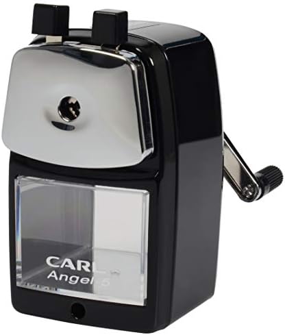 Carl Angel-5 (Black) Heavy-Duty Artist & Teacher Pencil Sharpener – Precision Manual Crank with Auto-Stop, Colored Pencil Compatible, Quiet Operation, Durable Japanese Design.