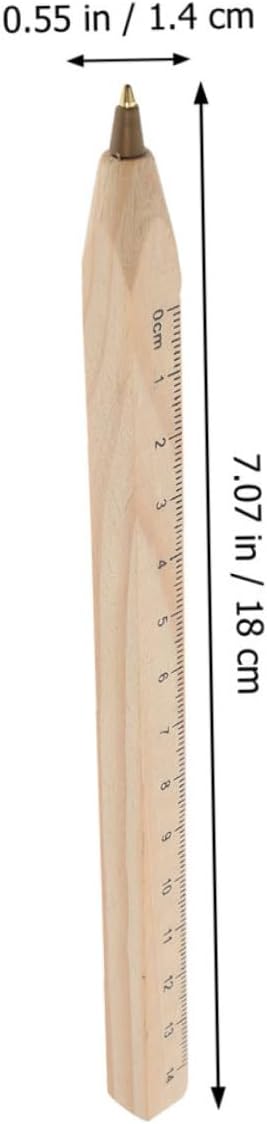 Luxshiny 6pcs Natural Biodegradable Wood Ballpoint Pens with Printed Ruler, Black Ink Carpenter Drafting Pens for Office, School, and Construction Use