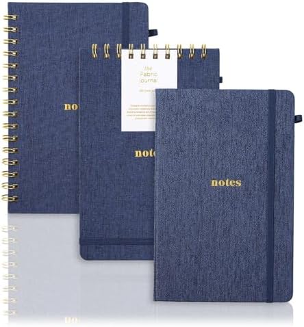 A5 Lined Journal Notebook, Fabric Hardcover, 3 Pack