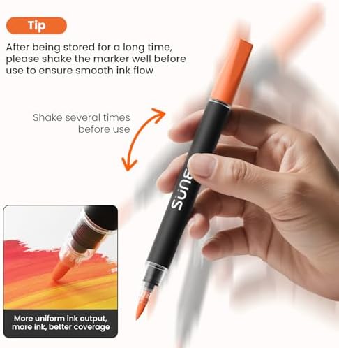 SUNEE 18 Colors Acrylic Paint Markers, Dual Tip Bullet & Brush Paint Pens with Automatic Ink Control System, Art Supplies for Adults & Teens, for Rock, Wood, Canvas, Glass Creative Projects