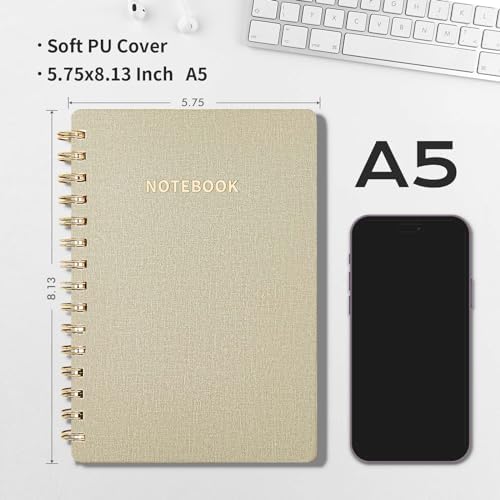 Spiral Notebook-5.75" x 8.125" College Ruled Journal with Inner Pockets and 160 Pages,PU Leather Cover Business Journal, Twin-Wire Binding Notebook Perfect for Office & Home School Supplies Light Grey