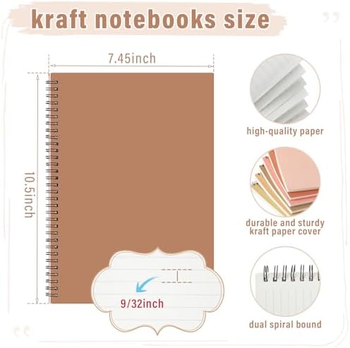 Fuutreo 6 Pack Spiral Notebook 10.5x7.45 Notebook,Lovely Color,Nut