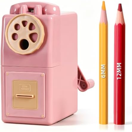 ZMOL Heavy Duty Manual Hand Crank Pencil Sharpener, Desktop, Pink