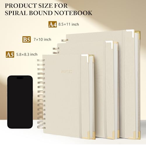 Spiral Notebook Journal, 328 Pages Linen Hardcover College Ruled Notebook, Lined Thick Journals for Women Men, A5 Thick Spiral Journal for Writing, 100GSM Paper, Cute Notebooks for Work School