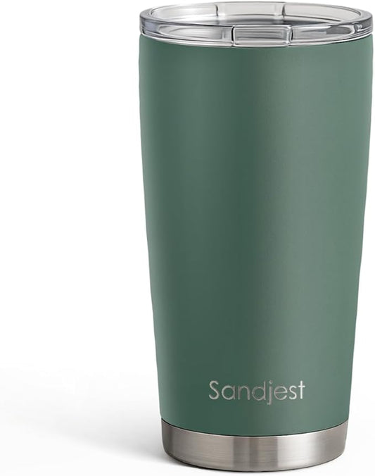 SANDJEST Dark Green Tumbler 20oz Stainless Steel Double Wall Vacuum Insulated, Green Travel Coffee Cup, Gifts for Men Women Birthday Christmas